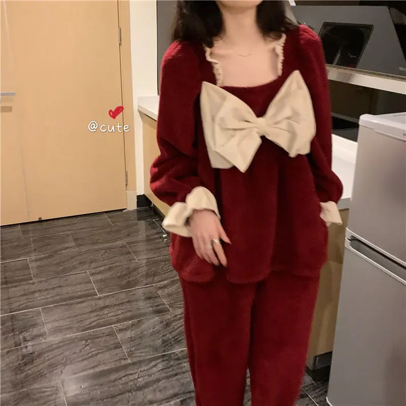Pajamas Set Female Autumn and Winter Ins Students Cute Thickened Home Wear Pajamas Sleepwear Women Pajamas Pijamas De Mujer