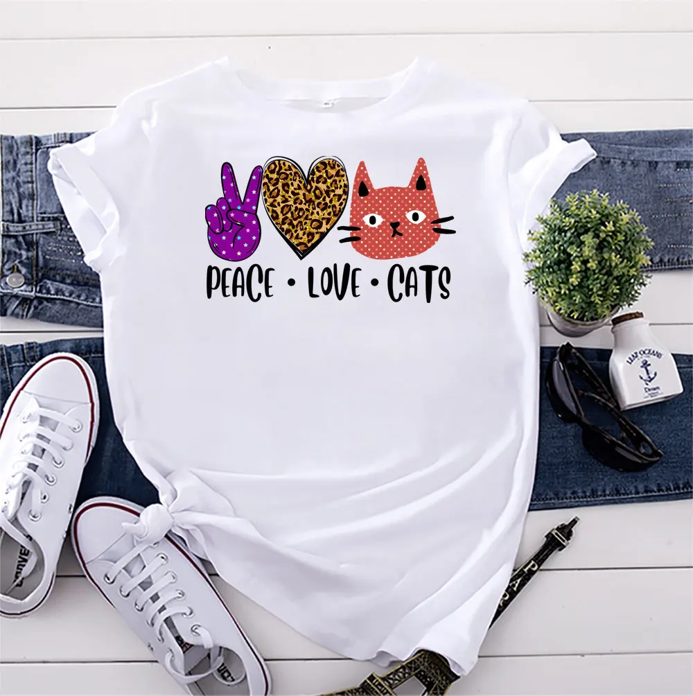 

Summer Cotton Women T Shirt S-5XL Cats Butterfly Print Short Sleeve Graphic Tee Tops Casual O-Neck Female TS