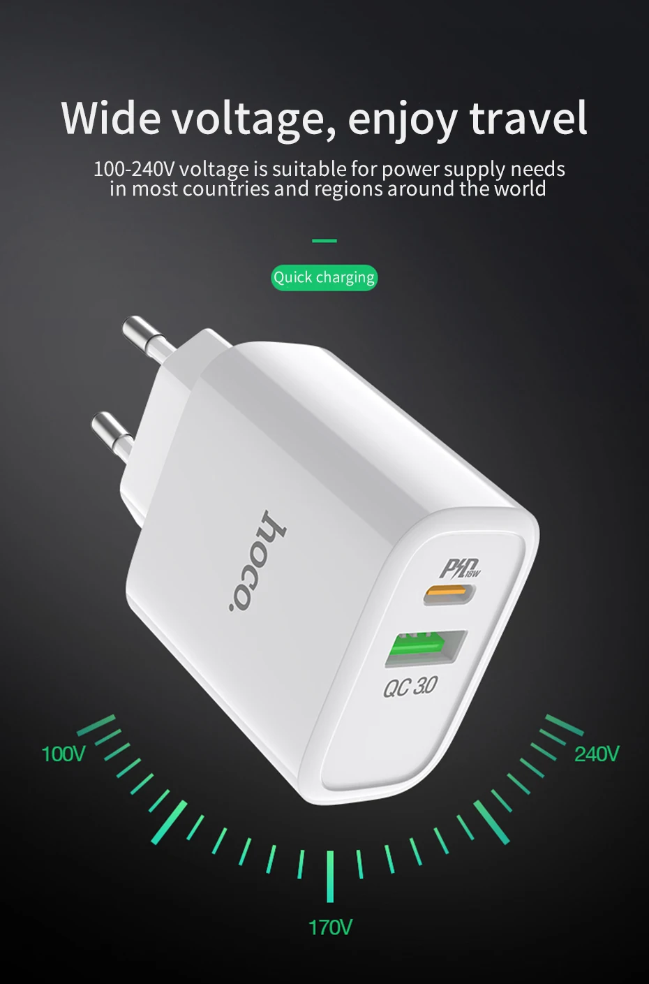 HOCO 18 Вт USB PD быстрое зарядное устройство адаптер QC3.0/2,0 быстрое зарядное устройство с type C к Lightning Кабель для быстрой зарядки