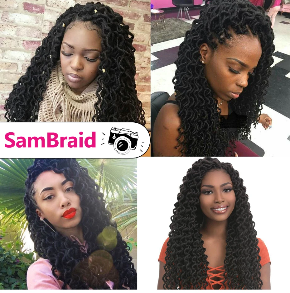 SAMBRAID 24 корня/Упаковка 18 дюймов Faux locs Curly волосы на крючках косички синтетические волосы дреды волосы для наращивания косички волосы