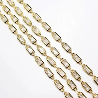 2 meters bezel set 4x7mm clear cz yellow gold plated copper fashion chain paperclip neck chain pearl jewelry making diy