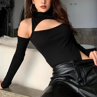 2021 autumn hollow out women bodysuits solid color long sleeve round neck sexy tops outfits streetwear one piece jumpsuits
