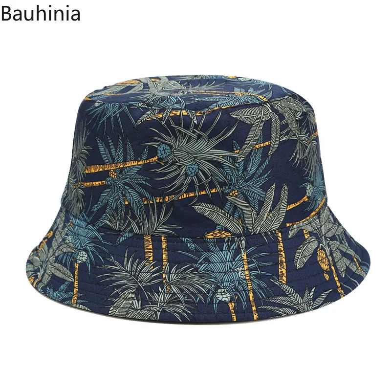 

Summer Fisherman Hat Reversible Banana tree pattern Bucket Hats Women Men Street Hip Hop Bucket Cap Vintage Printed Fishing Hat