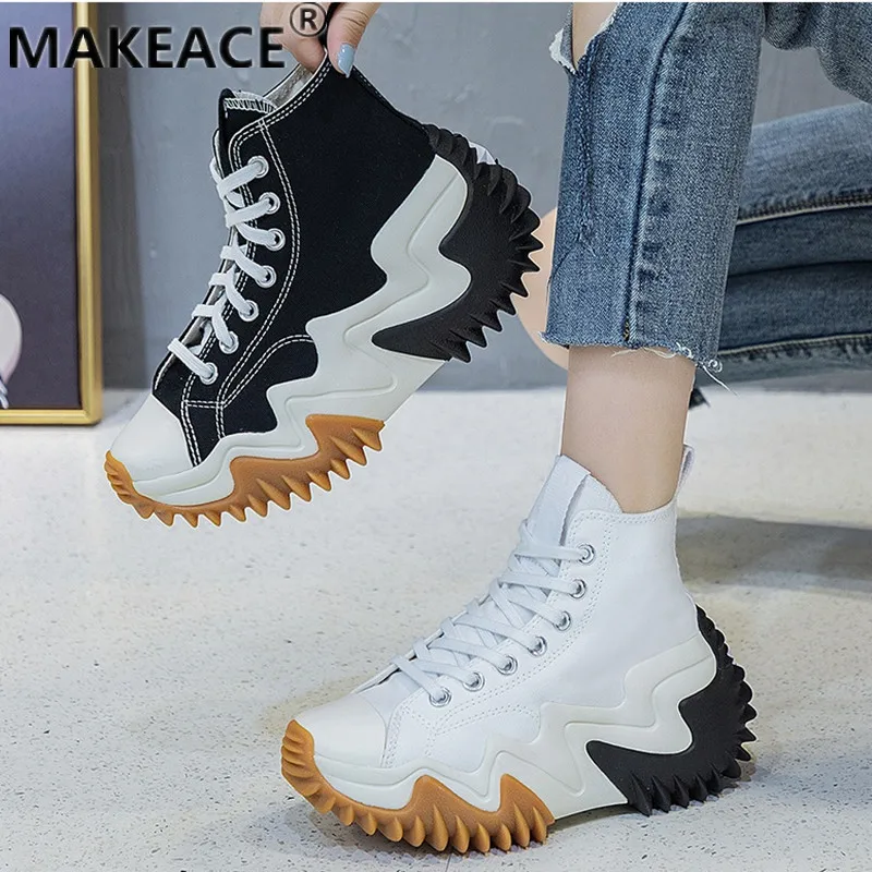 

Ladies' Sports Shoes Autumn New High Heel Canvas Shoes Outdoor Casual Fashion Thick Sole Women's Sports Fitness Running Shoes