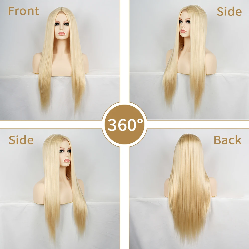 blonde wig Длинный прямой парик блонд синтетический средней длины из натуральных