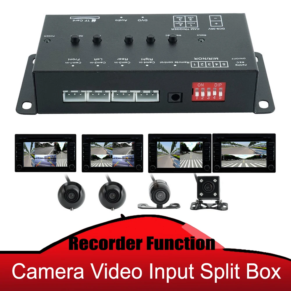 

Камера Carsanbo, видеовход, разделенная коробка с функцией записи, поддержка 4 камер, видео, передняя, задняя, левая, правая, боковая камера