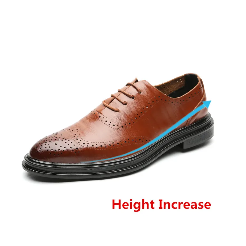 

ZSAUAN Summer Men Basic British Formal Shoes Men's Gentleman Split Leather Retro Dress Wedding Shoes Fashion Height Increased