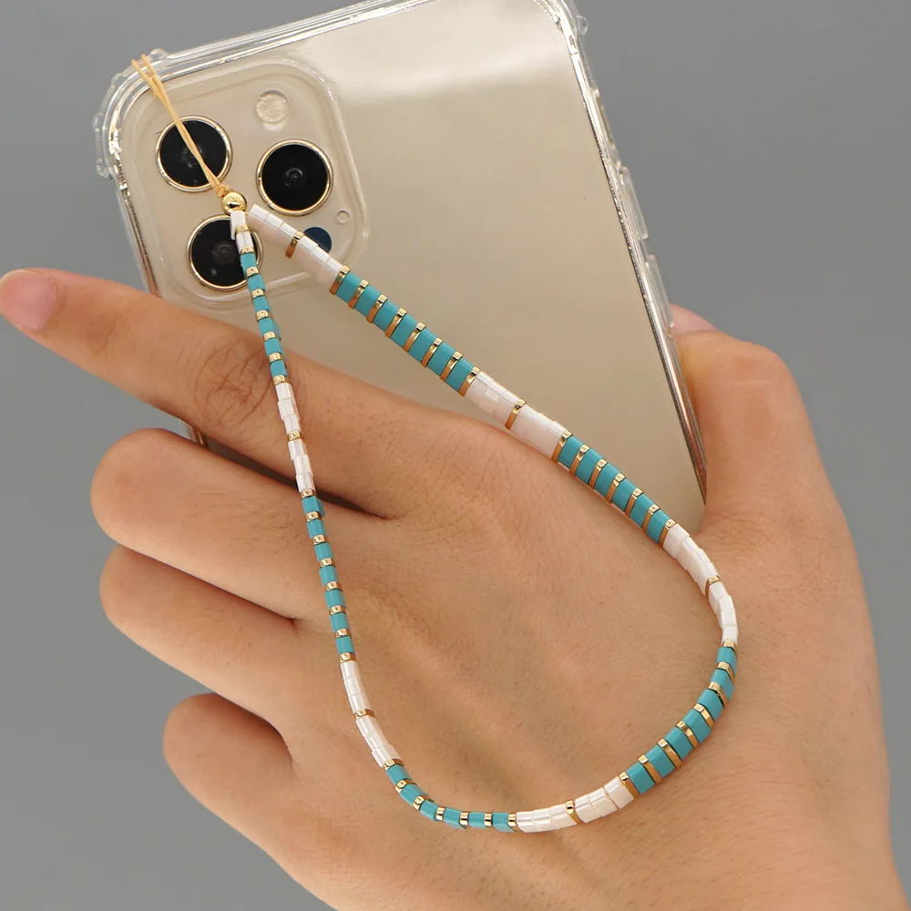 colorful tila bead mobile phone chain cellphone strap anti lost lanyard hanging cord for women summer jewelry phone accessories free global shipping
