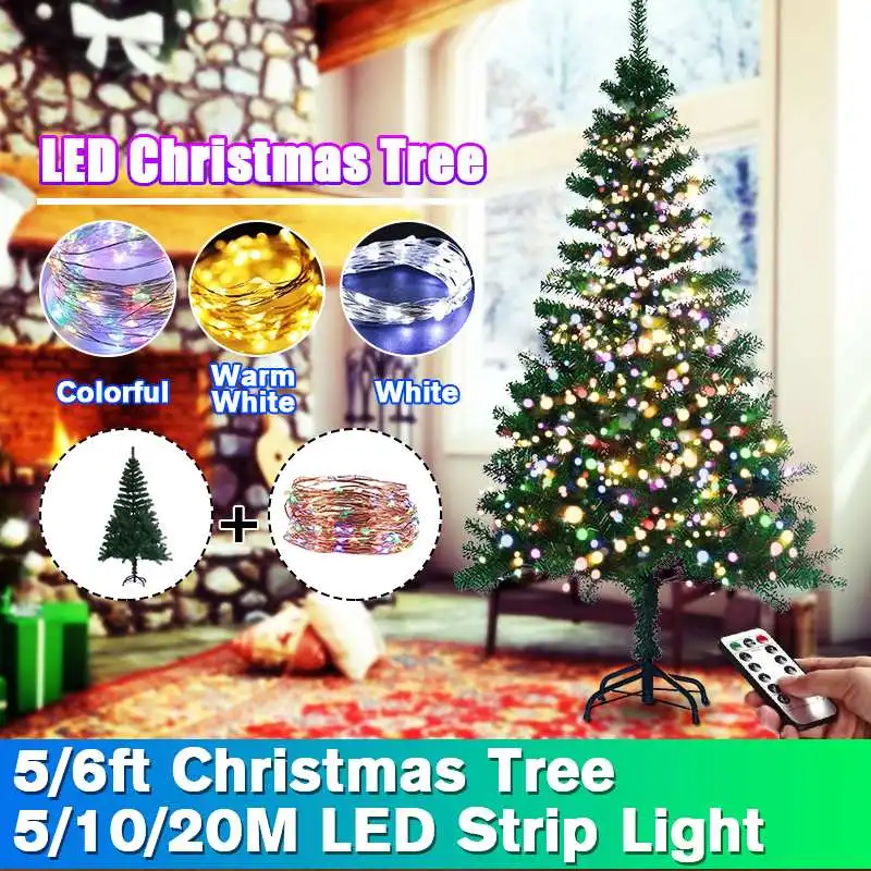 

1.8 Meter Christmas Tree With Metal Stand Holder+5M/10M/20M Multicolor String Light For Home Party Christmas New Year Decortaion