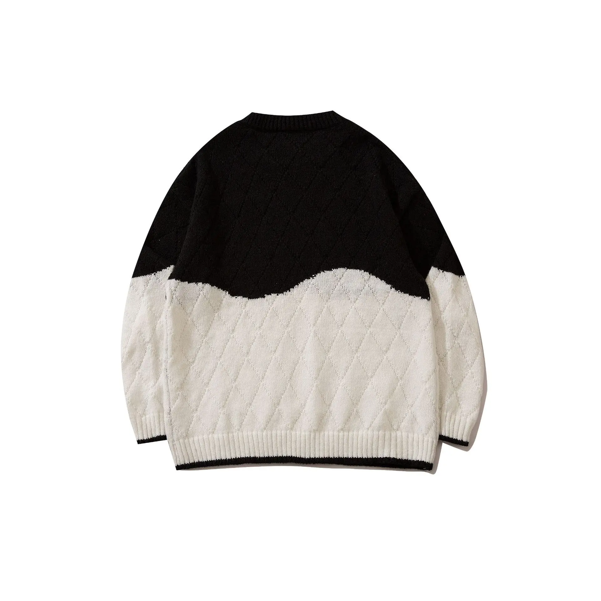

SEVEYFAN Men's Color Contrast Diamond Sweater Harajuku Loose O Neck Cotton Knitwear Autumn Pullover Sweaters for Couples