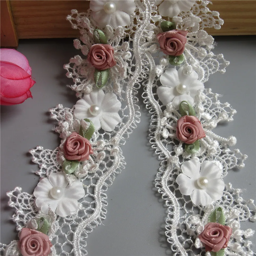 10 шт. растворимая кружевная лента с вышитыми жемчужными розами | Дом и сад