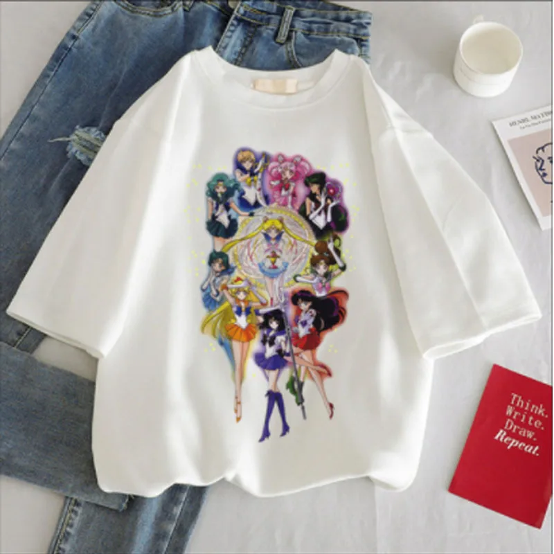 

New Kawaii, Japan Harajuku Sailor Moon Print Short Sleeve Tees fashion Casual Women's T-shirt Streetwear Ladies Gothic Tops