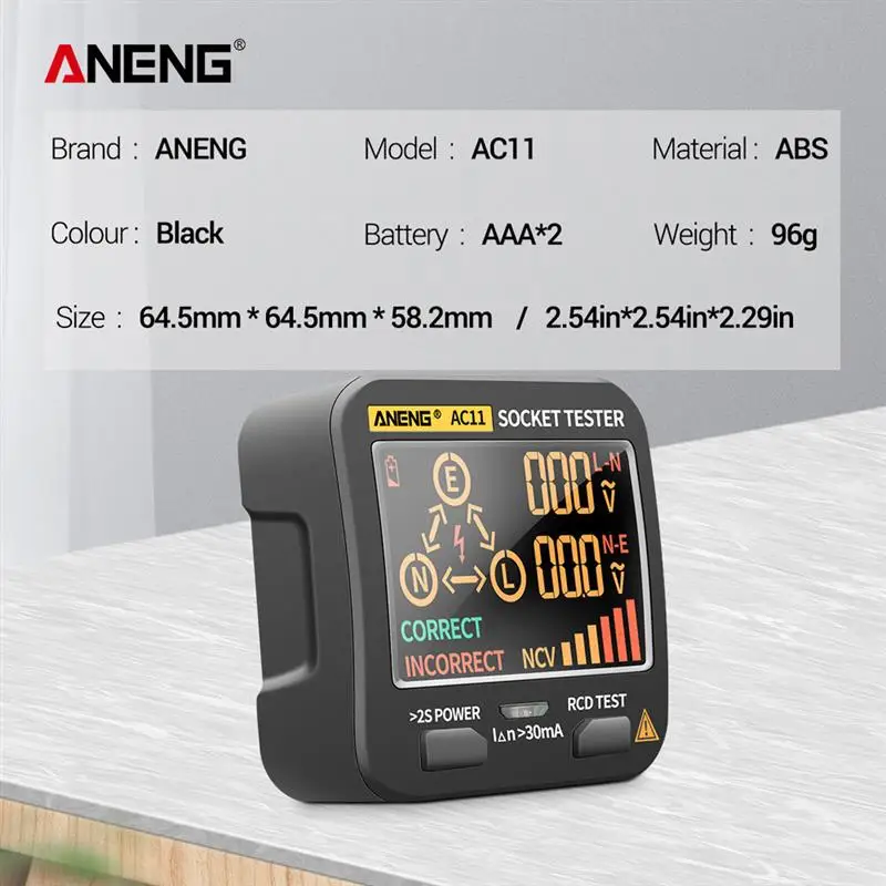 

ANENG AC11 Multifunction Socket Tester Outlet Rcd Gfci Test & Bside Voltage Detector Home Essentials
