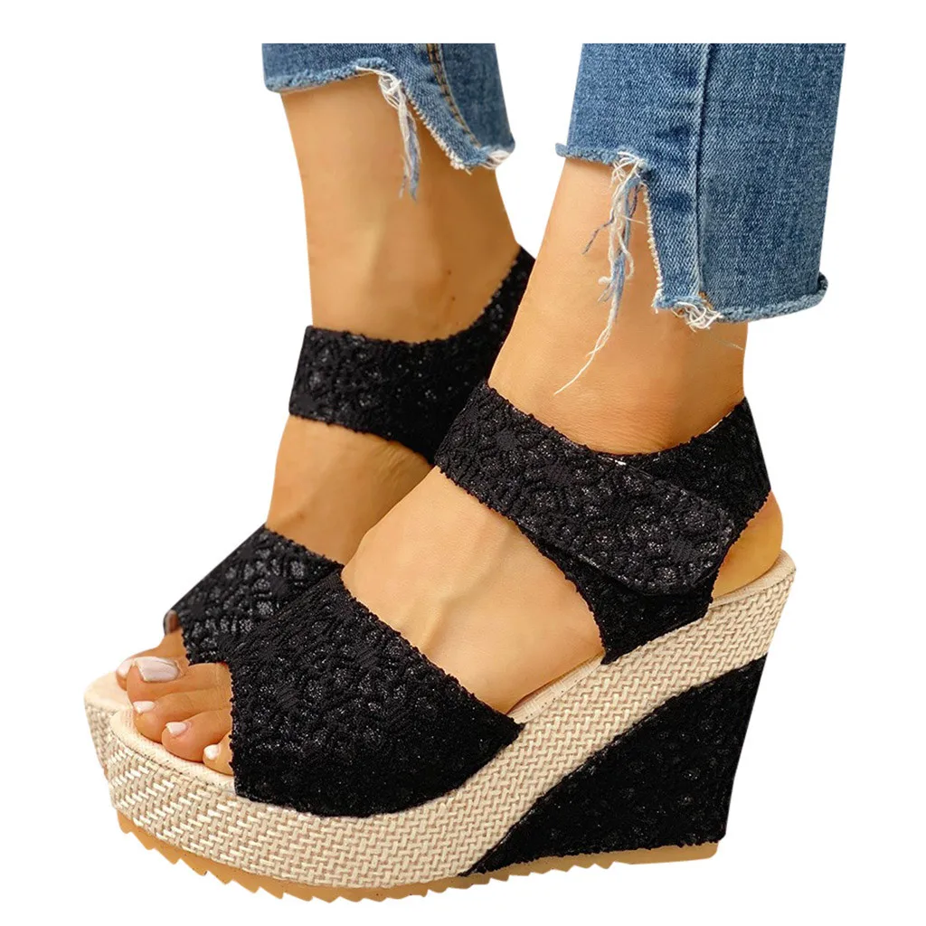 2020 fashion INS Hot Lace Leisure Women Wedges Heeled Shoes Summer Sandals Party Platform High Heels Woman | Обувь