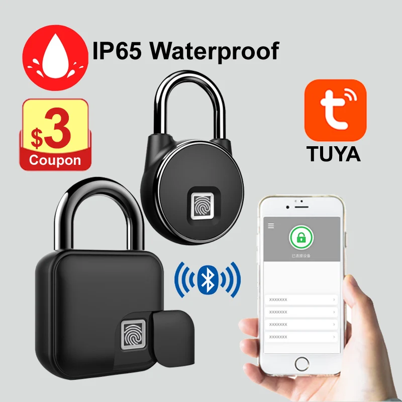 Замок дверной Tuya с датчиком отпечатка пальца и Bluetooth, водонепроницаемый замок IP65, USB-зарядка, для умного дома - изображение