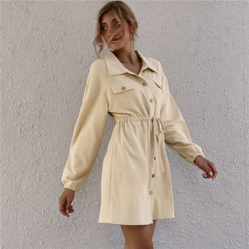 

Woman Dress Summer Autumn 2020 Sexy Casual Shirt Dress Solid Long Sleeve Mini Dress Vestido Mujer Kobieta Sukienka Robe