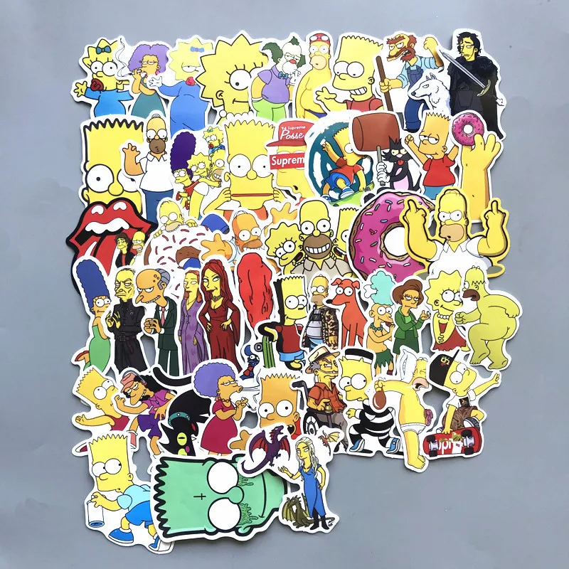 50pcs 50 шт. смешанные Мультяшные Симпсоны наклейки для ноутбука чемодан скейтборд шкаф настенная гитара Мото Автомобиль Велосипед детская игрушка - Цвет: 50pcs