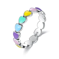 silver plated stackable rainbow heart ring for women romantic engagement ring exquisite jewelry wedding ring best gift
