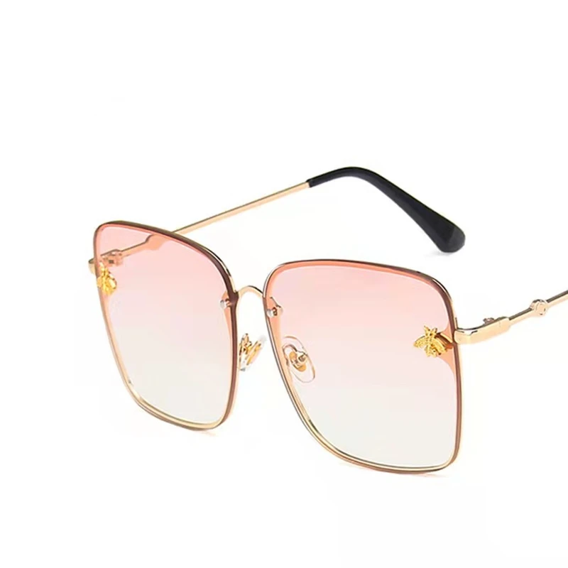 

Metal Frame Fishing Glasses Lady Oversize Rimless Square Bee Sunglasses Women Men Small Bee Glasses Gradient Sun Glasses Female