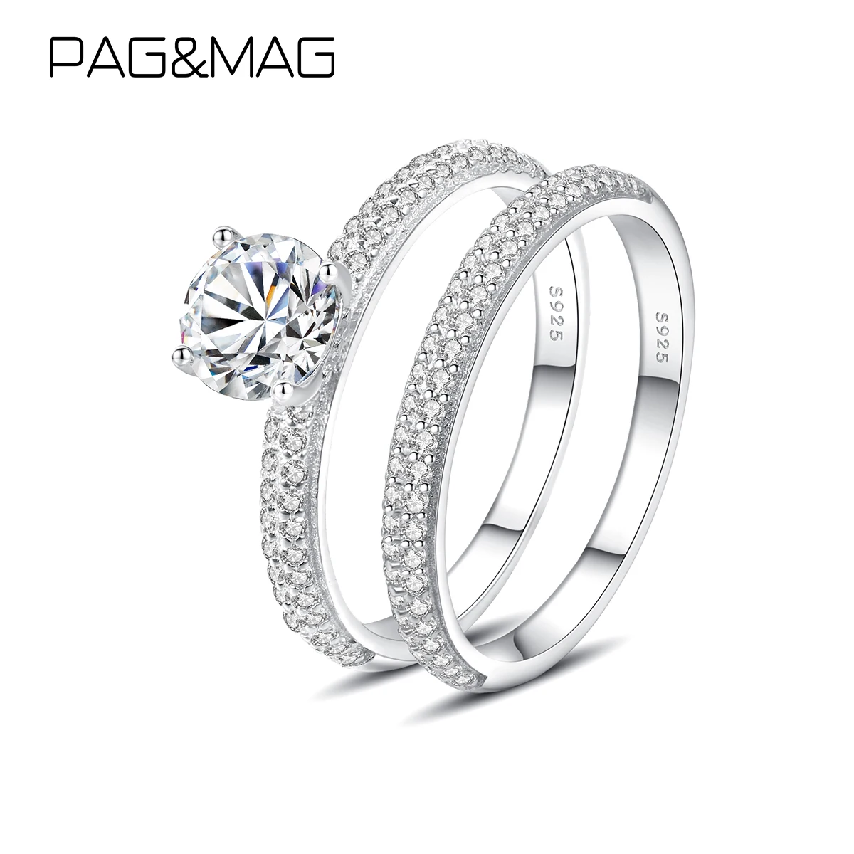 

925 Sterling Silver Imitation Diamond Finger Ring Double Layer Ring Women Femme Girls Ring Silver Jewelry Wedding Gift