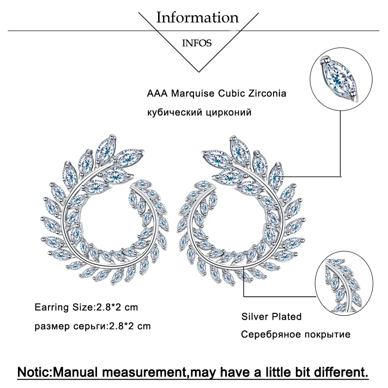 Женские Крупные круглые серьги гвоздики BeaQueen в форме листьев зеленой оливковой