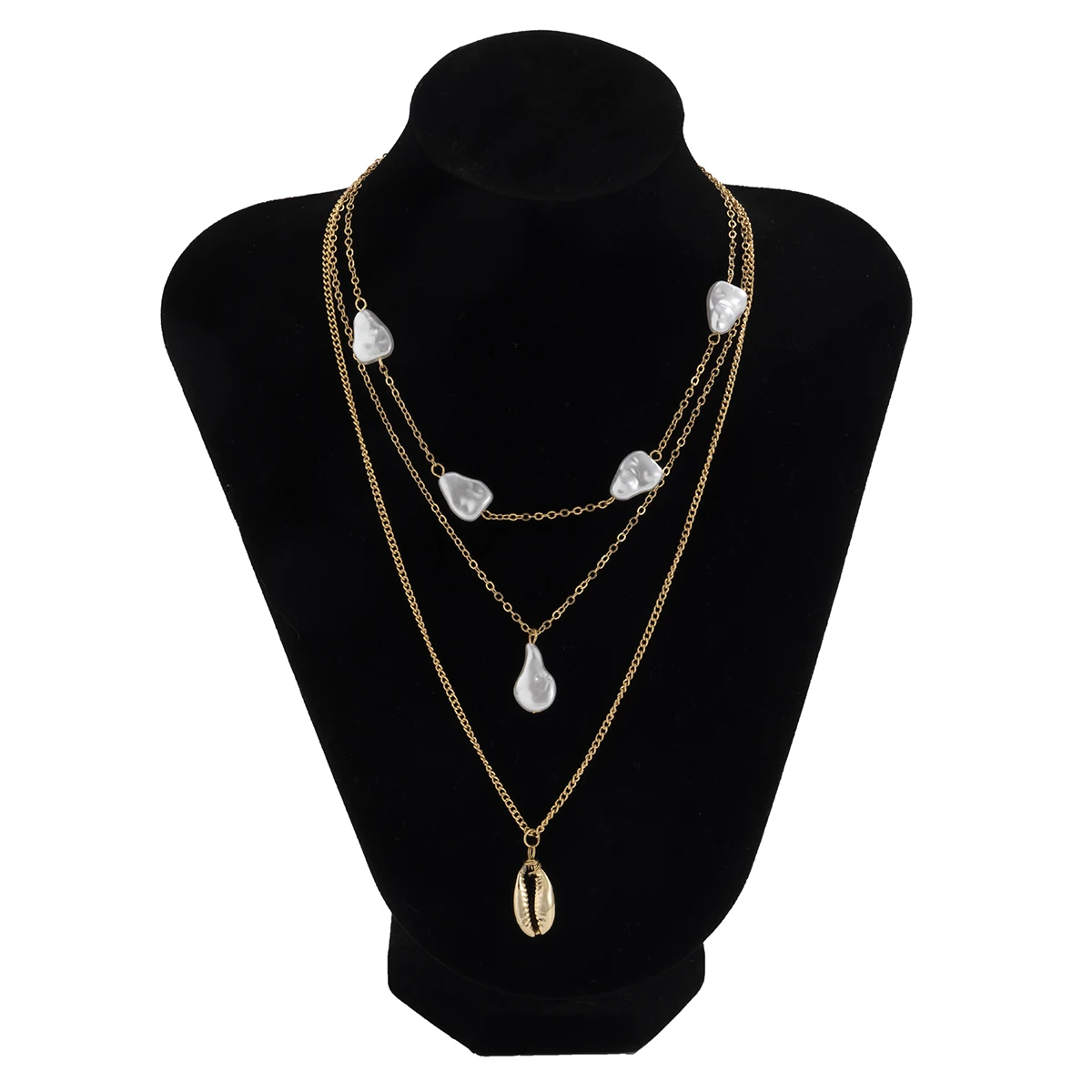 

IngeSight.Z Baroque Imitation Pearl Chain Choker Necklaces Multi Layered Metal Shell Cowrie Pendant Necklaces for Women Jewelry