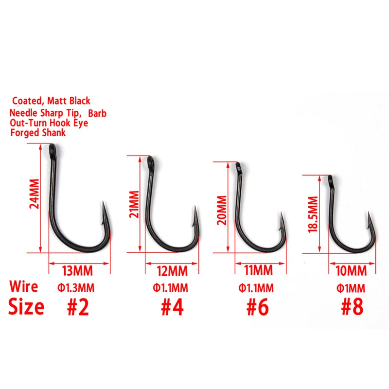 Крючки для карповой рыбалки JIGEECARP #2 #4 #6 #8 30 штук с покрытием из высокоуглеродистой
