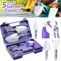 5pcs non slip garden tool set lightweight handle garden weeding kit pruner trowel transplanting spade rake spray bottle with box