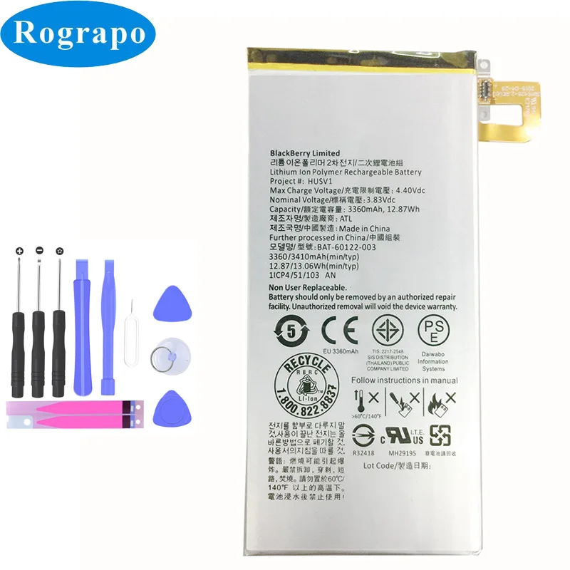 

3410mAh HUSV1 BAT-60122-003 Mobile Phone Battery For Blackberry Priv RHK211LW STV100-1 STV100-2 STV100-3