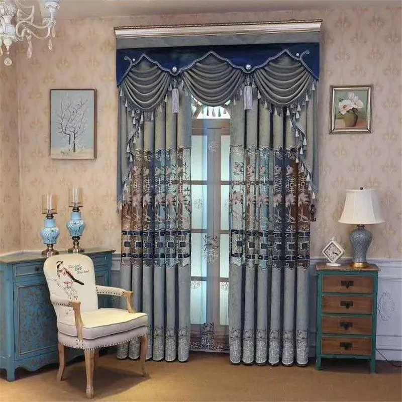 

Chenille Jacquard Hollow Embroidered Curtain High-end Embroidered Curtains for Living Room Bedroom Valance Curtain Decoration