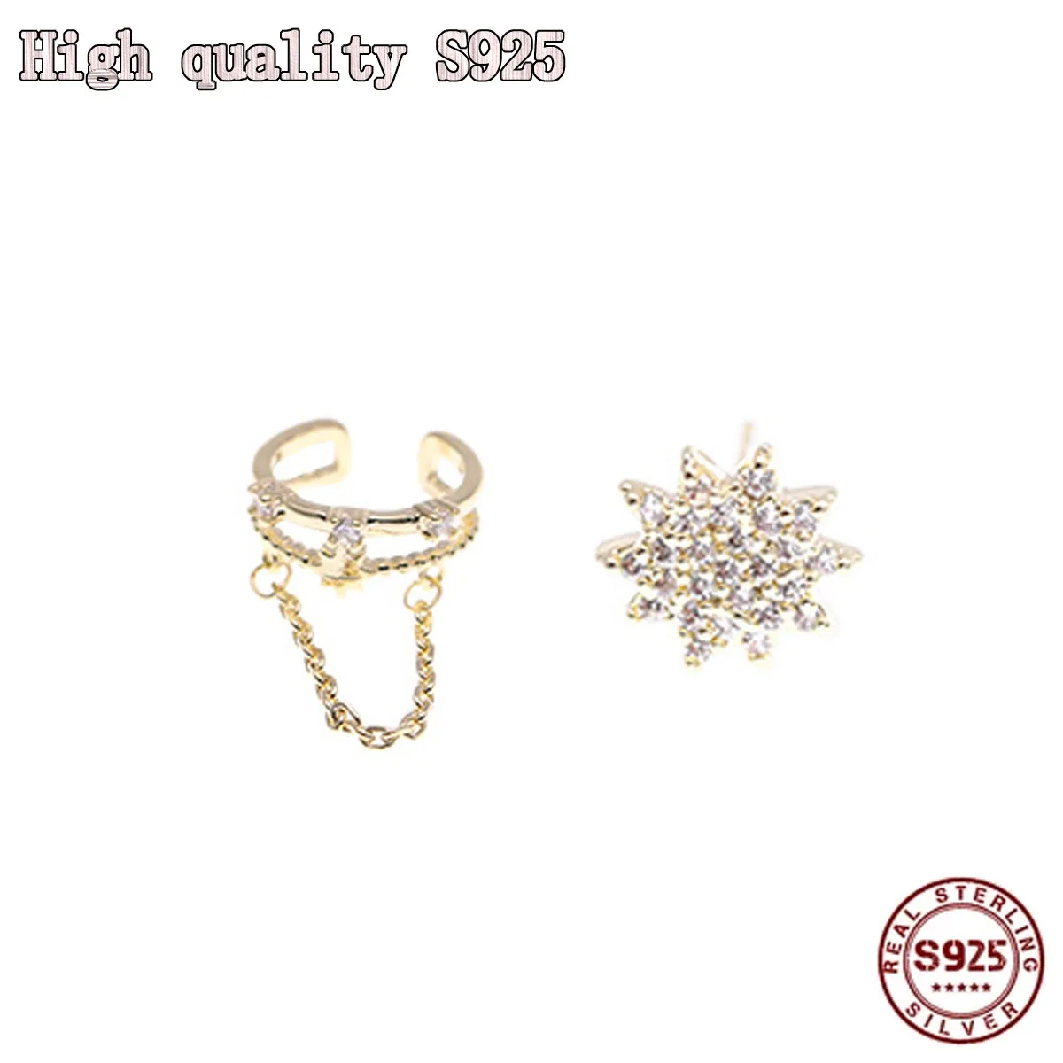 

2021 New Exquisite Asymmetric Simple Crystal S925 Silver Needle No Ear Hole Personalized Earbone Clip Women's Earrings