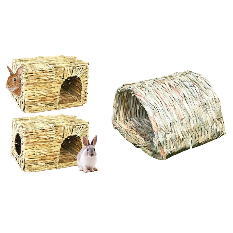 2 Pcs Straw House & 1 Woven Grass Tunnel | Дом и сад