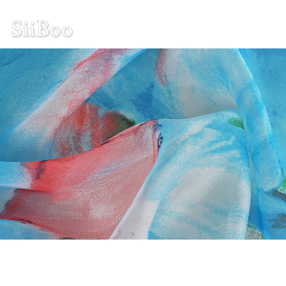 Шифоновая ткань Siiboo из натурального шелка с бабочкой и цветочным принтом мягкое