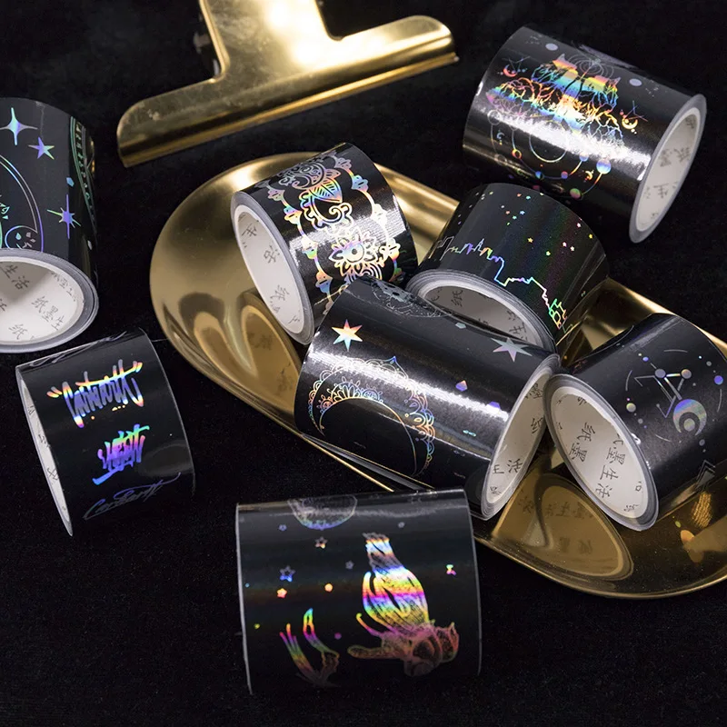 1 Roll Vintage Laser Washi Tape Masking Retro Planet Ocean Pattern Dairy Journal Decoration | Канцтовары для офиса и дома