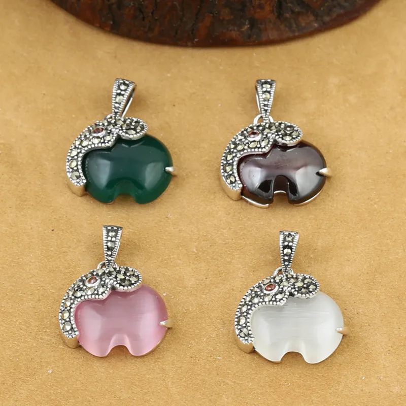 

925 пробы Серебряный Sewelry Ретро тайский серебряный женский слон инкрустированный марказит Агат гранат изысканный кулон