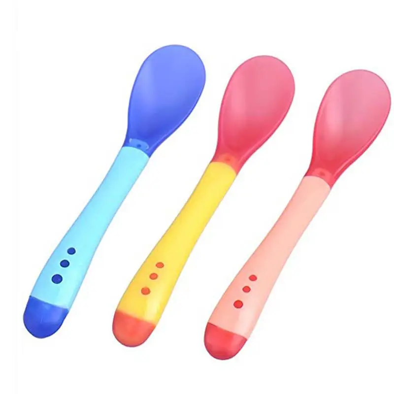 

3pcs Small Toddlers Utensils Plastic Baby Spoons Infant Feeding Tool Heat Sensitive Kids Tableware