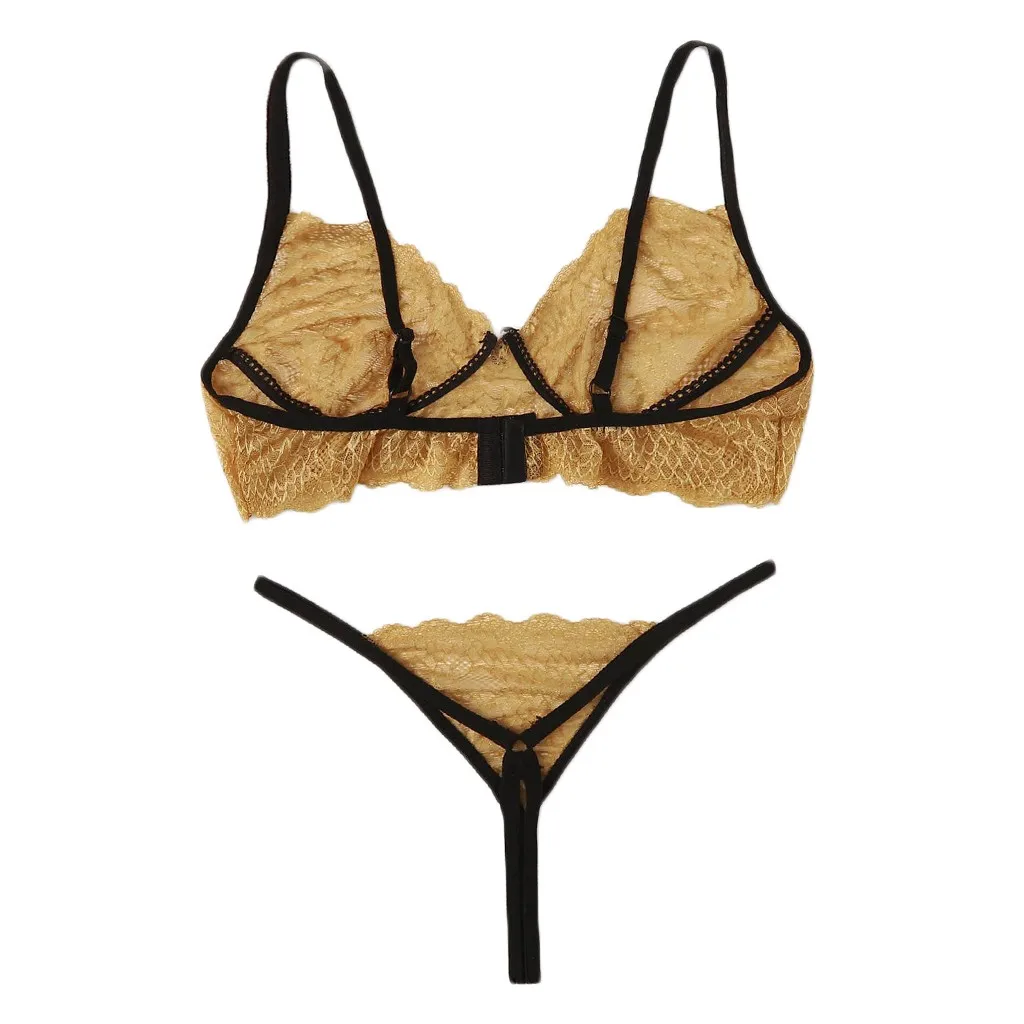 Mujer lingerie erotic New Sexy Women Lace Lingerie Wire Free Underwear Bowknot Bra Thong G-String Set ropa interior #351025 |