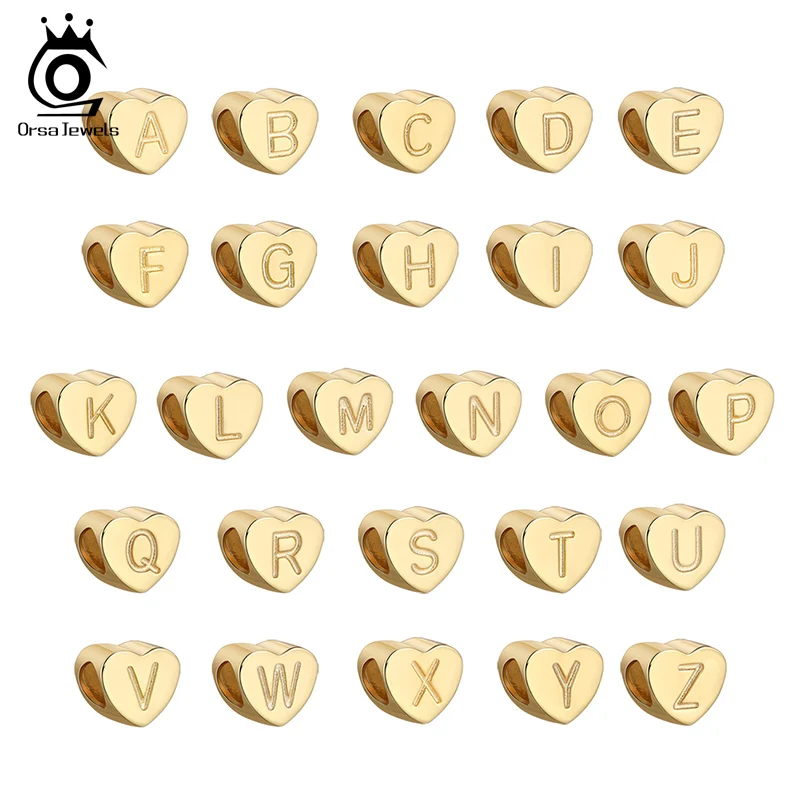 

ORSA JEWELS 925 стерлингового серебра, модная, с принтом из букв A-Z золотые бусины в форме двойного конуса, красивые, подходят к оригинальному брасл...