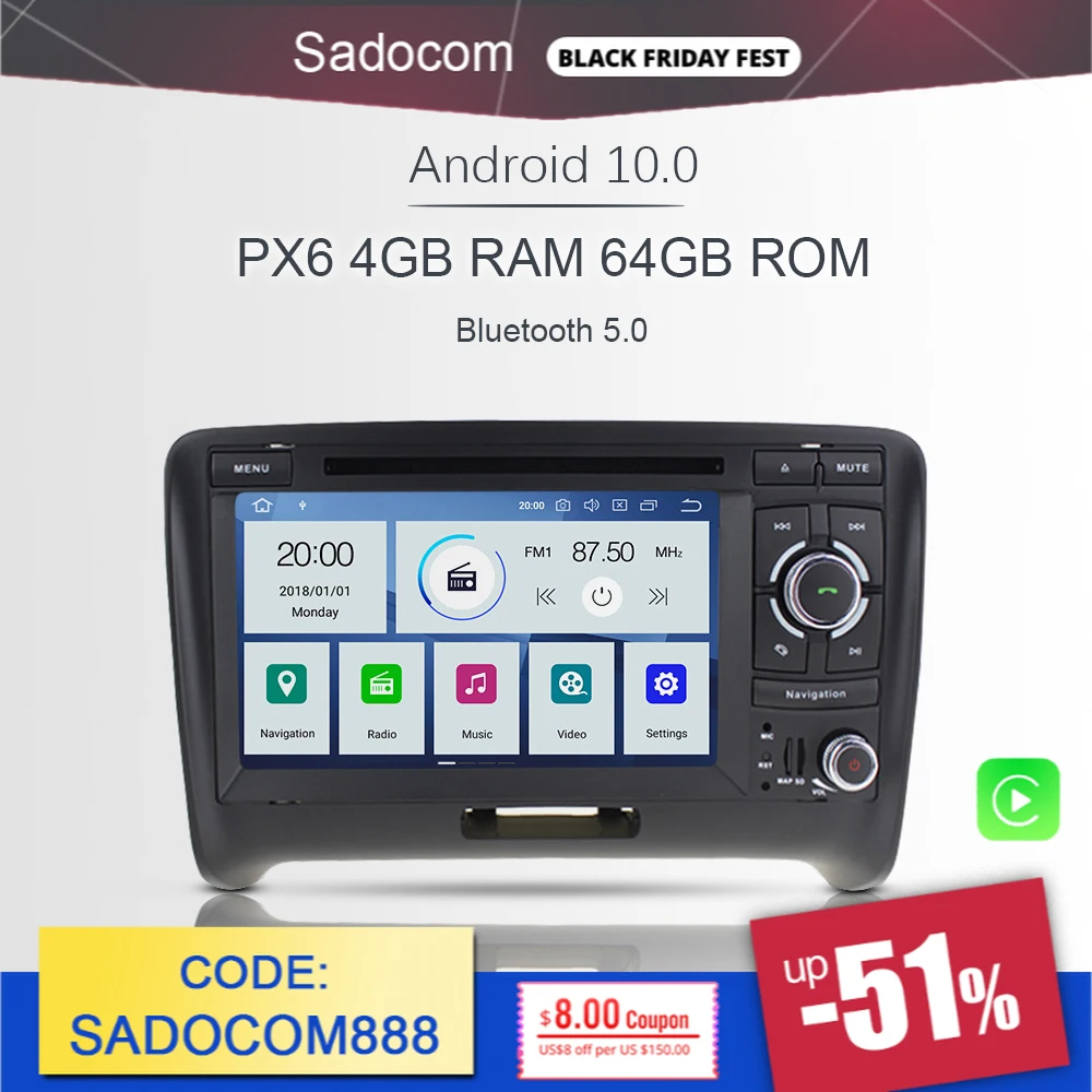 Автомобильный DVD-плеер 7 &quotDSP PX6 2 din Android 10 0 6 ядер 64 Гб ПЗУ 4 ОЗУ IPS OBD2 автомобильное