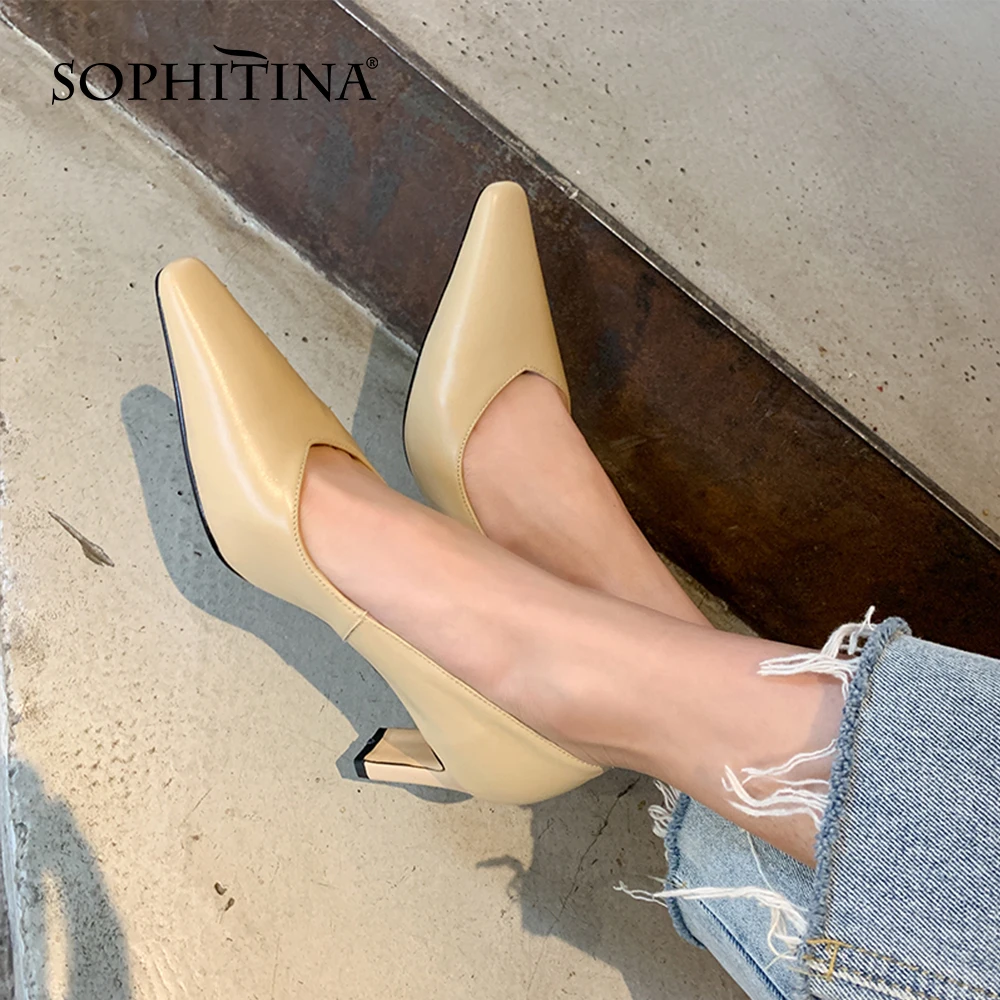 

Женские туфли-лодочки SOPHITINA, натуральная кожа, заостренный носок, высокий тонкий каблук, лаконичный стиль, офисная обувь, PO1049