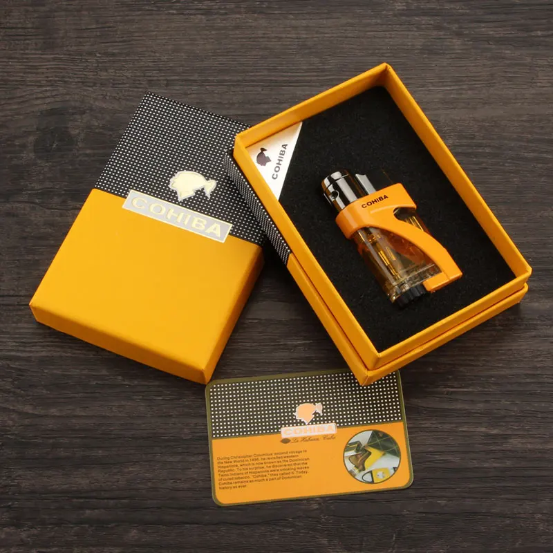 COHIBA пластиковая зажигалка с защитой от ветра 2 Факел Пламени Бутан газовая