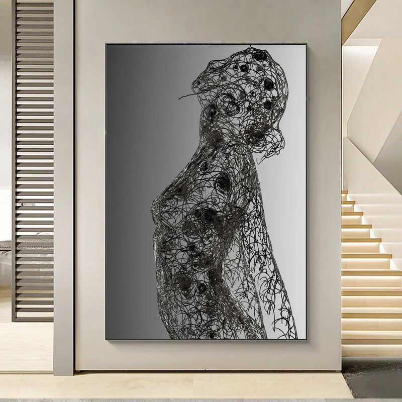 

Canvas Painting Abstract Metal Line Woman Poster and Prints Sexy Body Wall Art Pictures for Living Room Interior Home Decoration