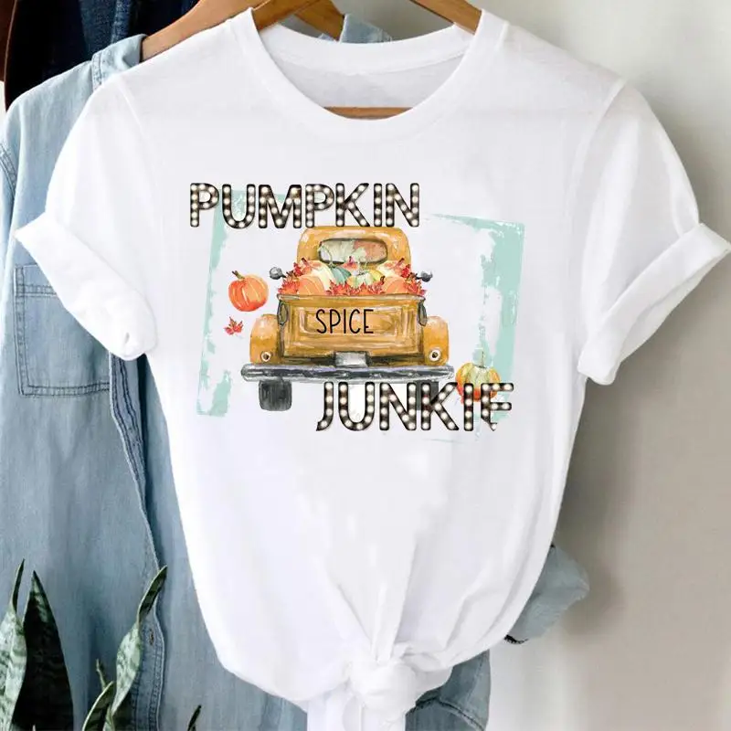 

Women Watercolor Lovely Pumpkin Fall Halloween Thanksgiving Graphic Clothes Tshirt Top Print T Female Short Sleeve Tee T-Shirt