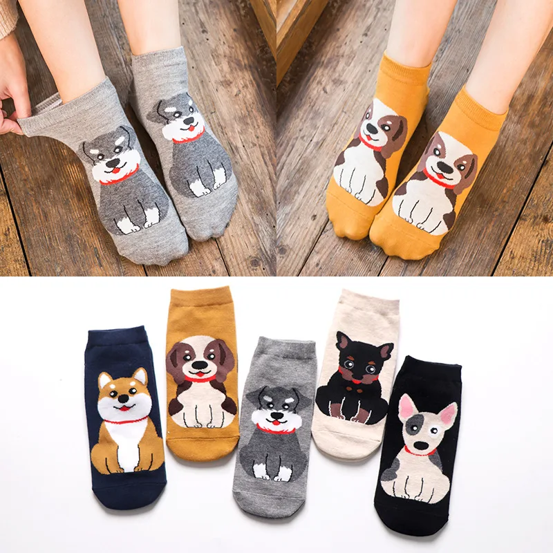 

Spring Autumn Fashion Cute Animal Women Cotton Short Socks Tide Dog Kawaii Bull Terrier Beagle Japanese Casual Happy Funny Socks