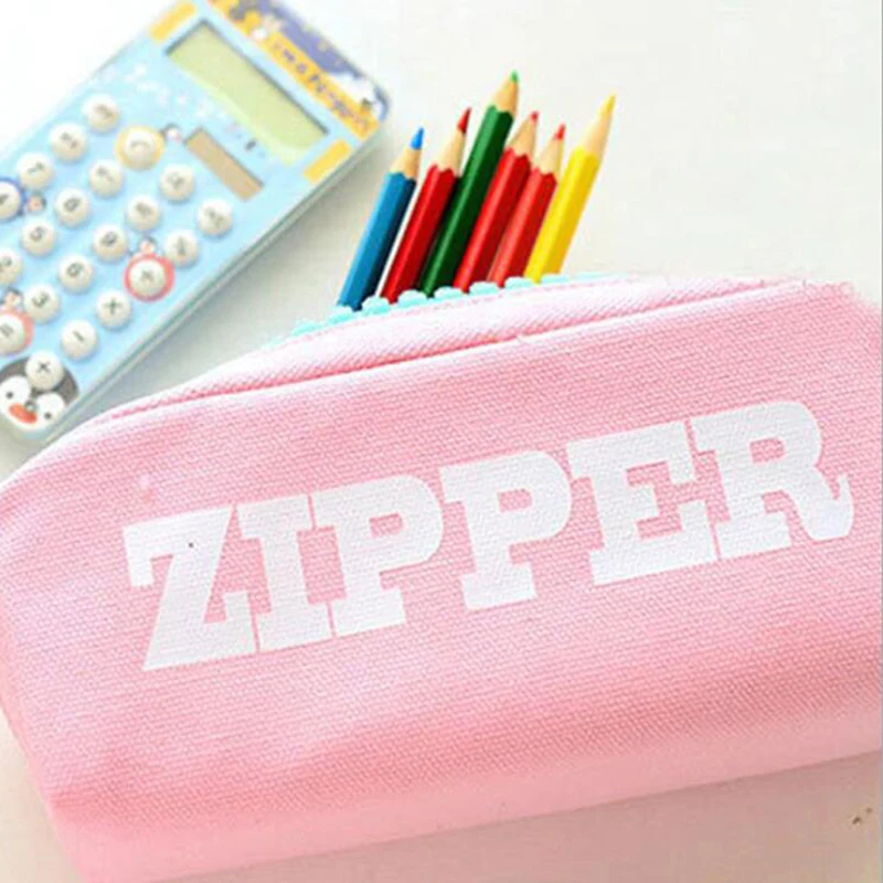 

Big Zipper Pencil Bag Canvas Zip School Pen Pencil Case Stationery Organizer Storage Bag Pencilcase Office Supplies