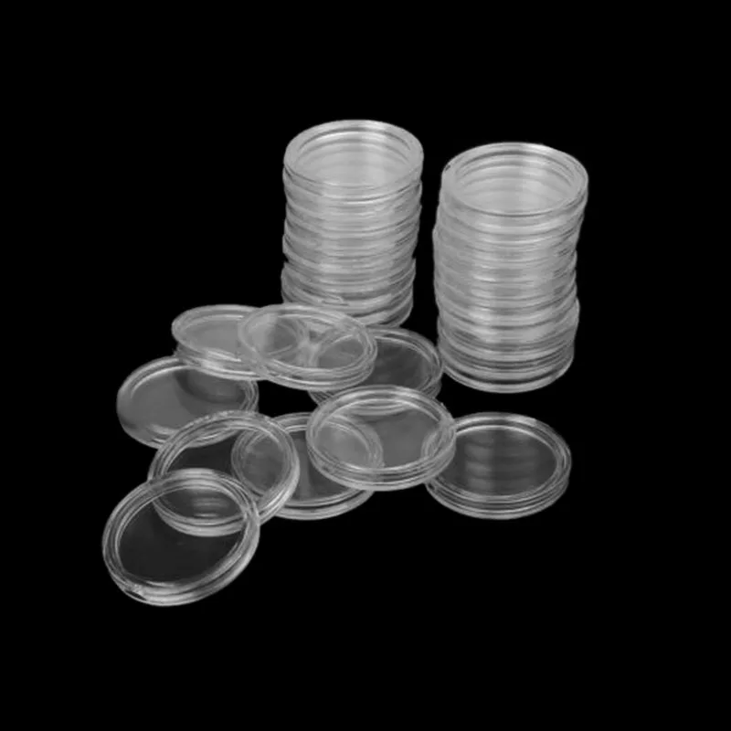 100Pcs 21mm Round Clear Plastic Coin Holder Capsules Box Storage Display Cases Holders | Дом и сад