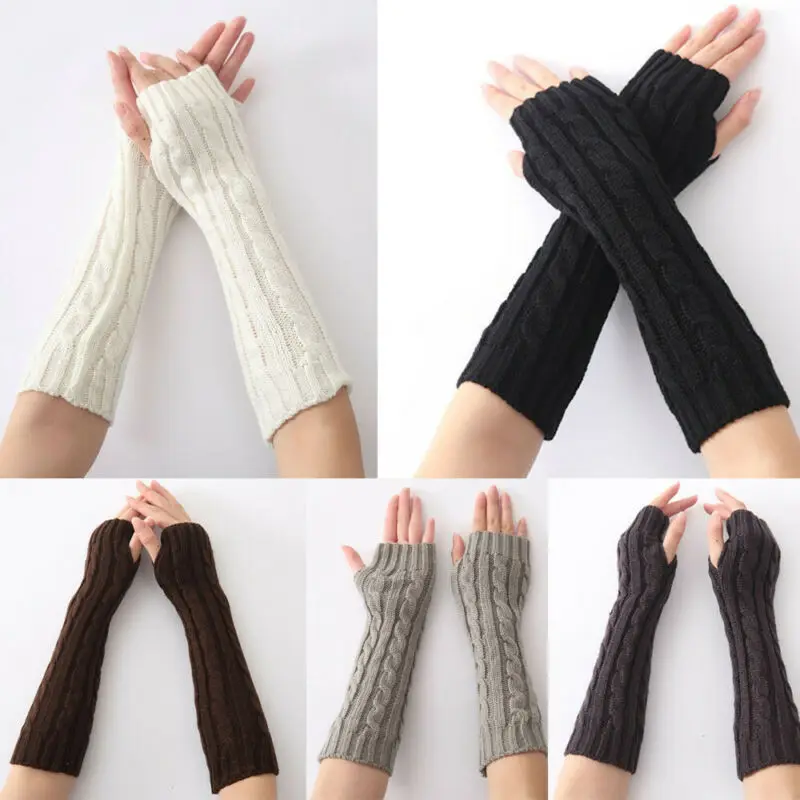 

Women Warmer Mitten Winter Long Knitted Wrist Arm Hand Fingerless Gloves New Fashion 2021
