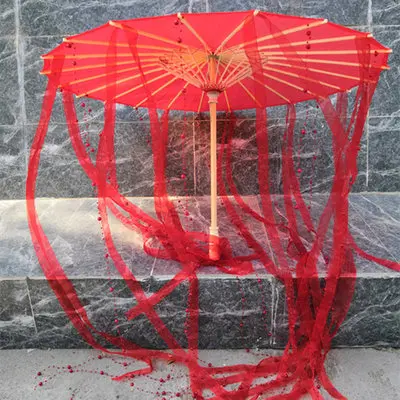 RED ZHUTOU Китайский Шелковый Зонтик Аниме женский Фотография реквизит для косплея античный танцевальный зонтик с кисточками прозрачный японский бумажный Свадебный зонтик - Цвет: RED ZHUTOU