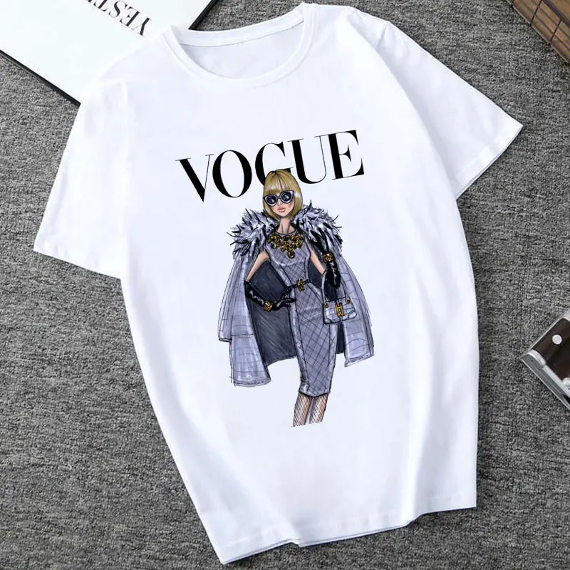 Женская модная футболка VOGUE Lady с буквенным принтом летний Harajuku короткий рукав