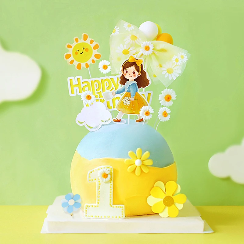 

Fresh Style Little Daisy Girl's Happy Birthday Cake Toppers Decoration Party Decorations For Baking Lovely Gifts